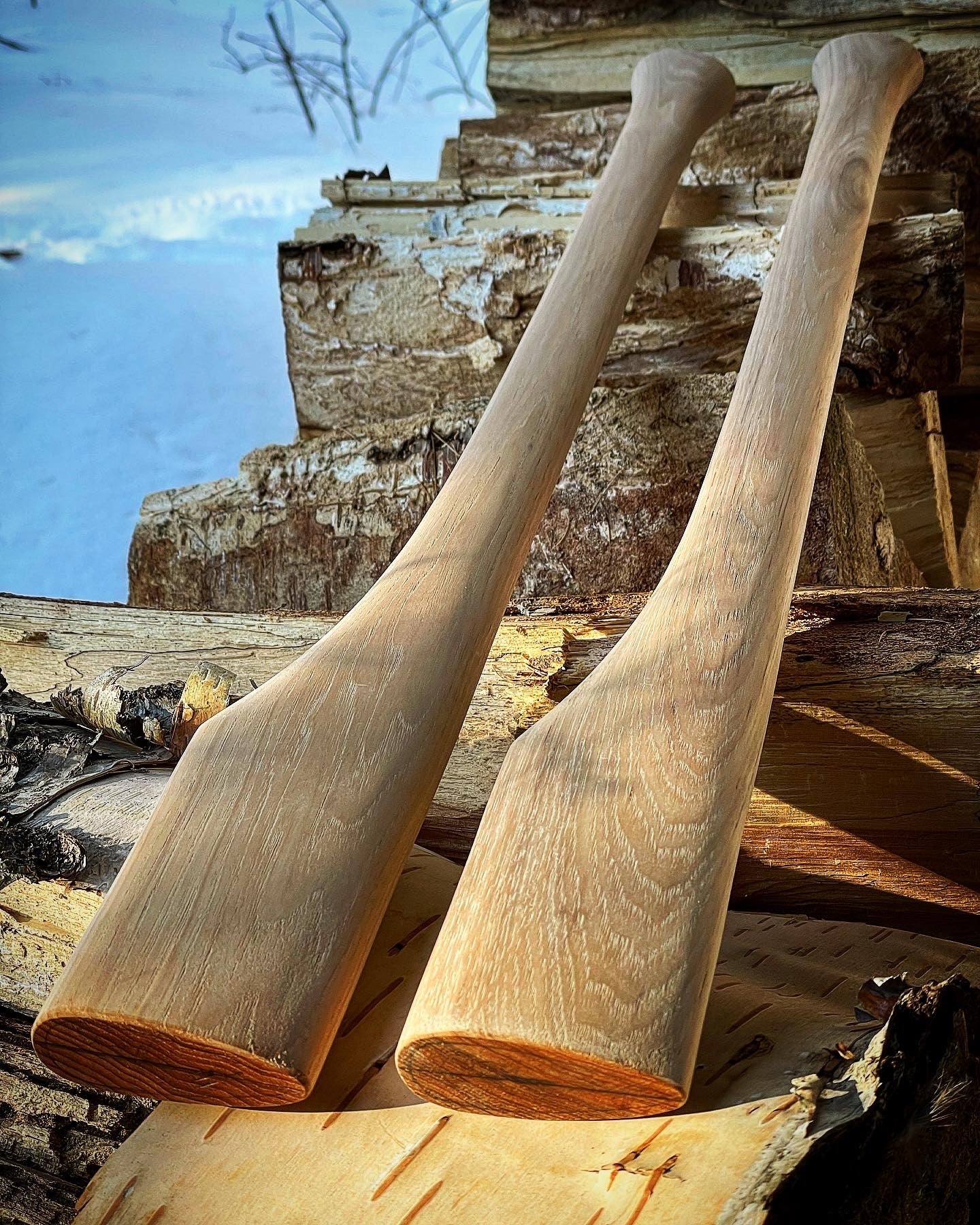 Two hickory rafter handles